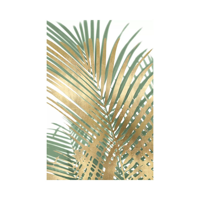 «Palm Shadows Gold on Green I» par Melonie Miller - impression sur toile tendue, H 26 po x l 18 po x 1,5 po