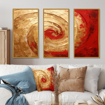 Red Gold Fusion Spiral IV - Abstract Spirals Wall Art Print Set