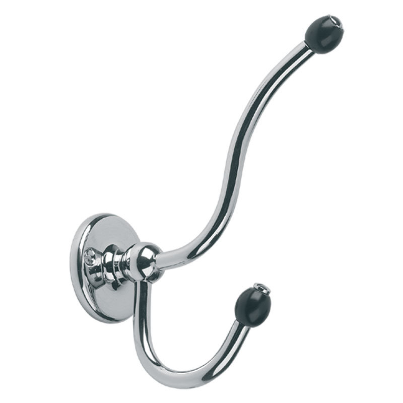 Classic Black Double Wall Mounted Robe Hook with Acorns, Silver Nickel