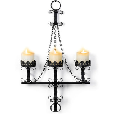 Black Wall Candle Sconces,3 Iron Candelabra