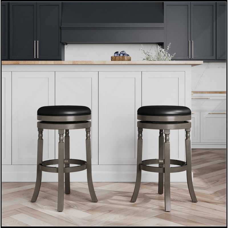 30" Bar Stool, Weathered Leather Seat, Grey, Grey