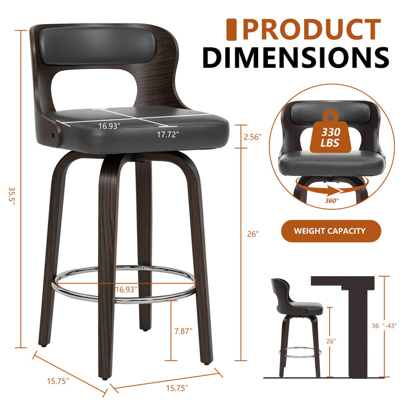 Tabourets de bar pivotants en similicuir, 2, Black
