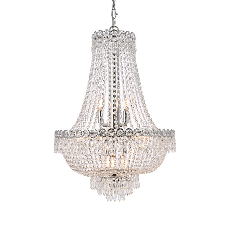 Lustre empire unique à 12 lumières avec accents de cristal Stoltz, H 32 po x l 24 po x P 24 po, Chrome