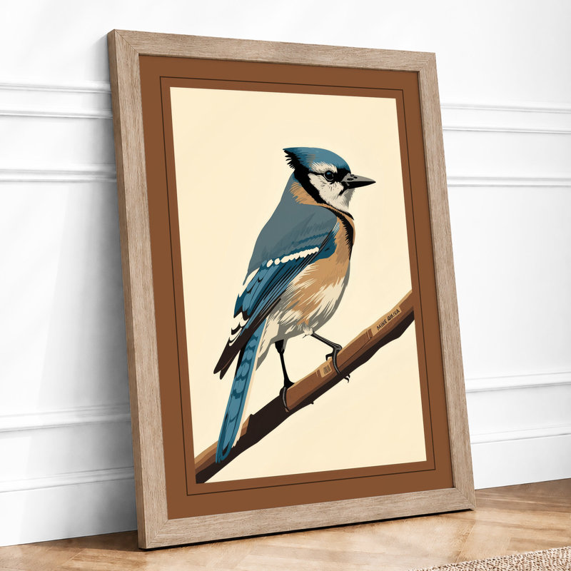 Blue Jay On Branch Botanical - Print, Oak, A3 - 42.0 x 29.7 cm