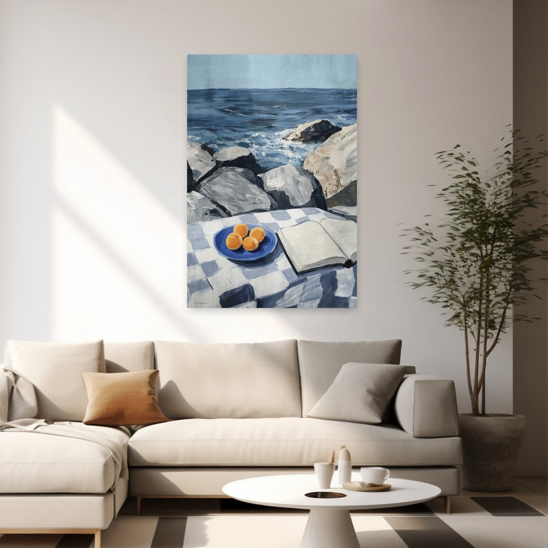 Paysage marin bord de mer, H 60 po x l 40 po