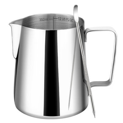 Milk Frothing Pitcher 12Oz Stainless Steel Clear Scale Barista Jug Silver