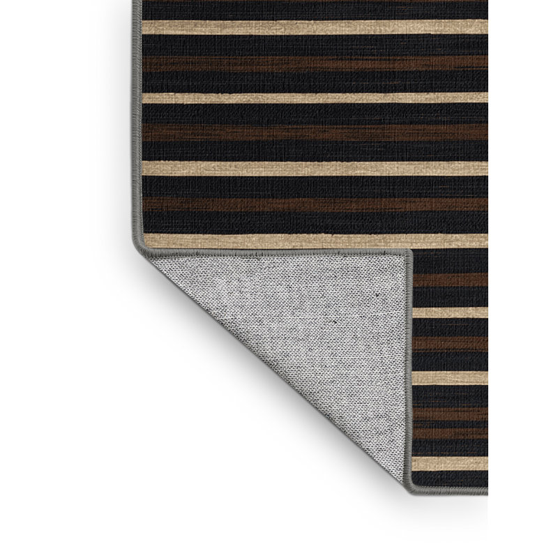 Machine Washable Horizontal Stripes Gray Area Rug, Round 3'
