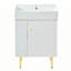 Meuble-lavabo blanc 21,6 po, armoire combinée, meuble de rangement pour salle de bain, lavabo simple en céramique, rangement à gauche