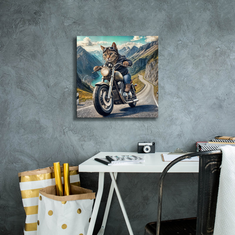 «Biker Cat» par Rey Klimt, art mural sur toile, H 18 po x l 18 po