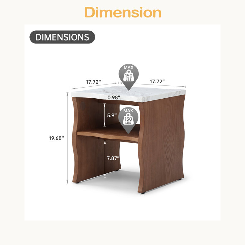 Table de bout moderne avec tablette de rangement 17,72 po Whisper Of Waves, Noyer