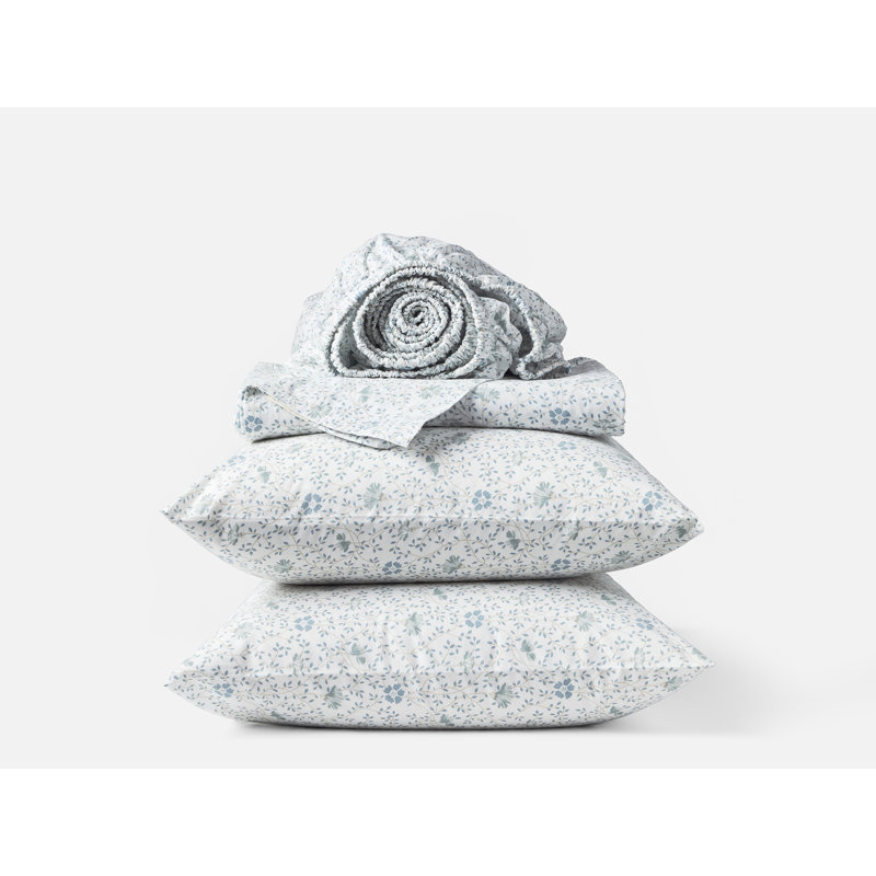 Organic Print Percale Sheet Set, Tidal Meadow, King
