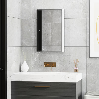 Bathroom Storage Cabinet - 16" X 24" Stainless Steel With Mirrored Front And Rust Resistance Vertical Single Door Rust- Material