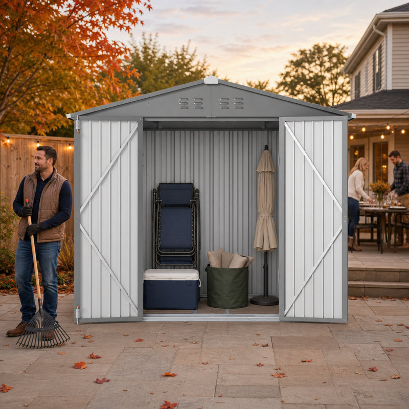 8 ft. Wx 6 ft. D Outdoor Metal Storage Shed, Dark Gray