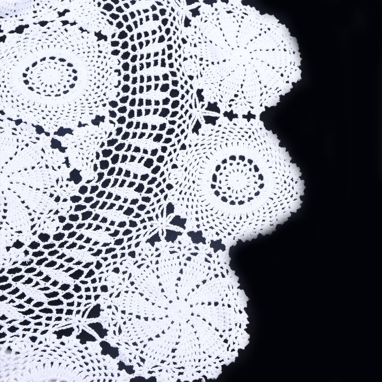 Gaubert 52inch Round White Hand Crochet Tablecloth Lace Cotton Vintage Doily Floral DIY Rosalind Wheeler