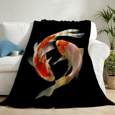 Jeté en molleton doré ultra doux en flanelle, imprimé d'un seul côté Koi Fish Animal