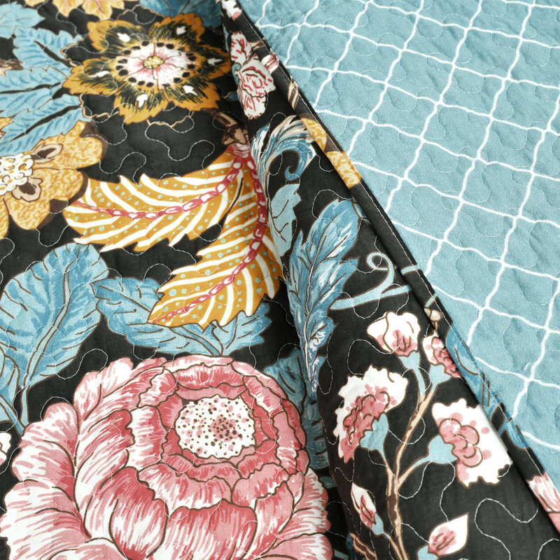 Sydney Full Black and Blue Cotton Reversible Quilt Set