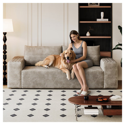 71" Camel Corduroy Sofa with Deep Seats - Modern 3-Seater Living Room Couch