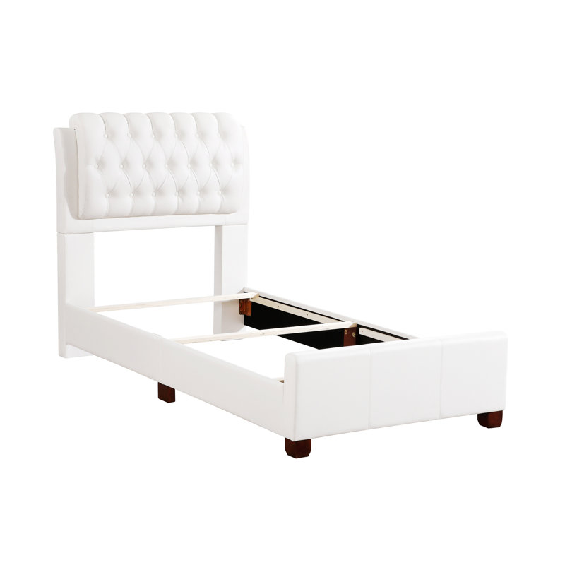 Champetre Vegan Leather Standard Bed, White, Twin