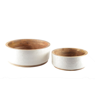 WHITE PEARL MANGO WOOD SALAD BOWLS 23CM AND 30CM - SET OF 2