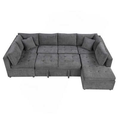 117.3" Oversized Sectional Sofa U- Shaped Sofa Couch Pull-Out Sofa Bed With Two Throw Pillows For Living Room by Latitude Run