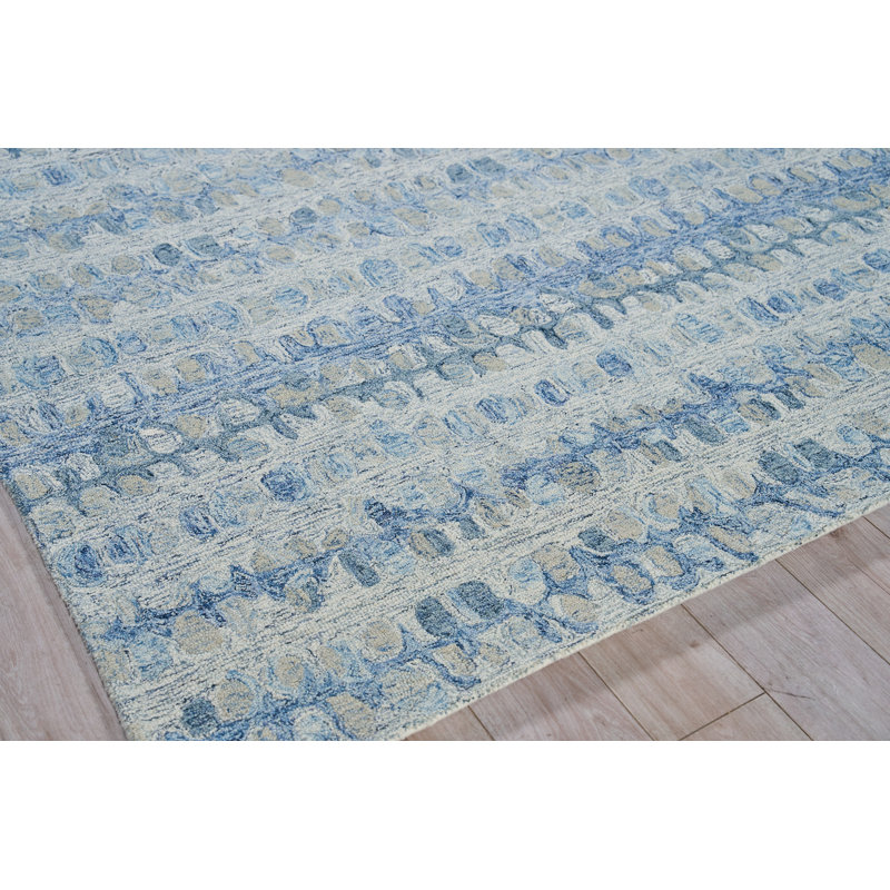 Colorplay Abstract Handmade Tufted Wool Area Rug in Navy/Gray, Rectangle 10' x 14'