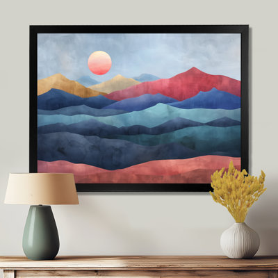 Red Blue Abstract Sunset Mountain Landscapes II - Landscape Mountains Wall Decor
