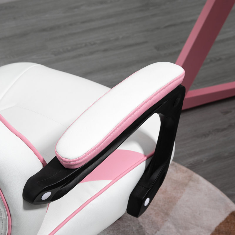 Inbox Zero Adjustable Ergonomic Faux Leather Swiveling PC & Racing Game Chair, White/Pink
