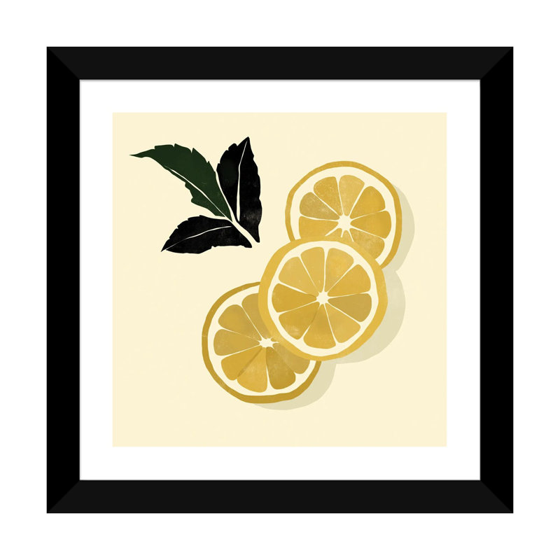 « Citrons » par Bria Nicole, impression d’art graphique, Blanc, H 16 po x l 16 po x p 1 po, Papier encadré noir