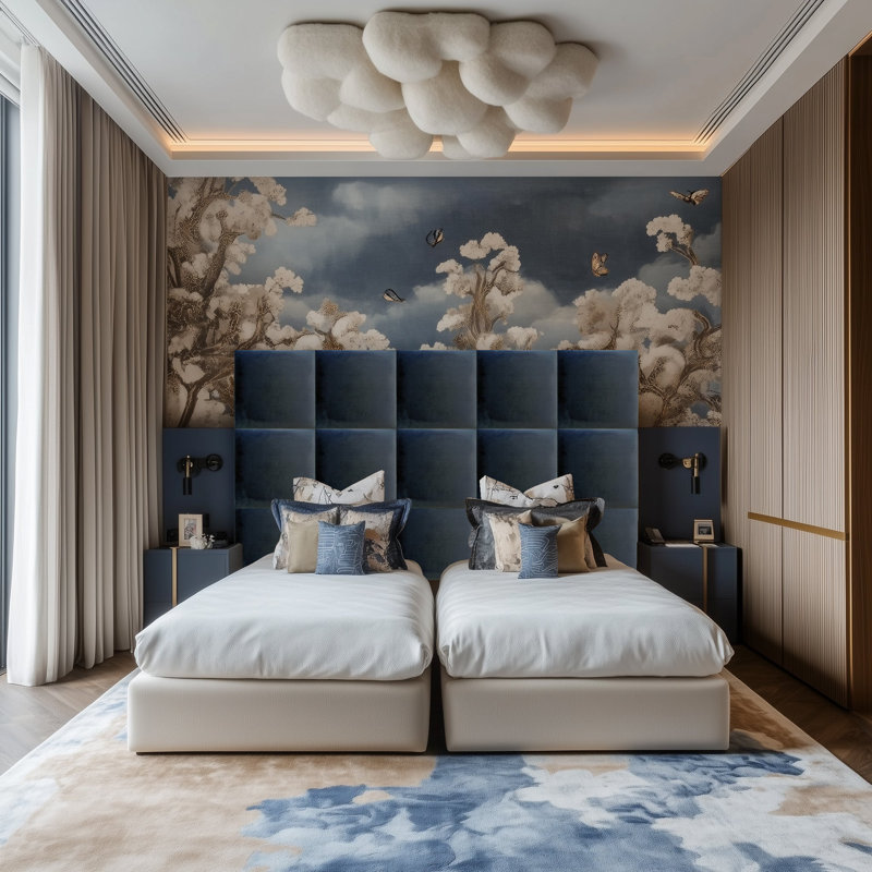 Small Square Dark Blue Upholstered Wall Panels, SET Of 4, Wall Decor, 3D Wall Panels, Accent Wall Panels, Headboard Panels, Acoustic Panels, Decorative Panels
