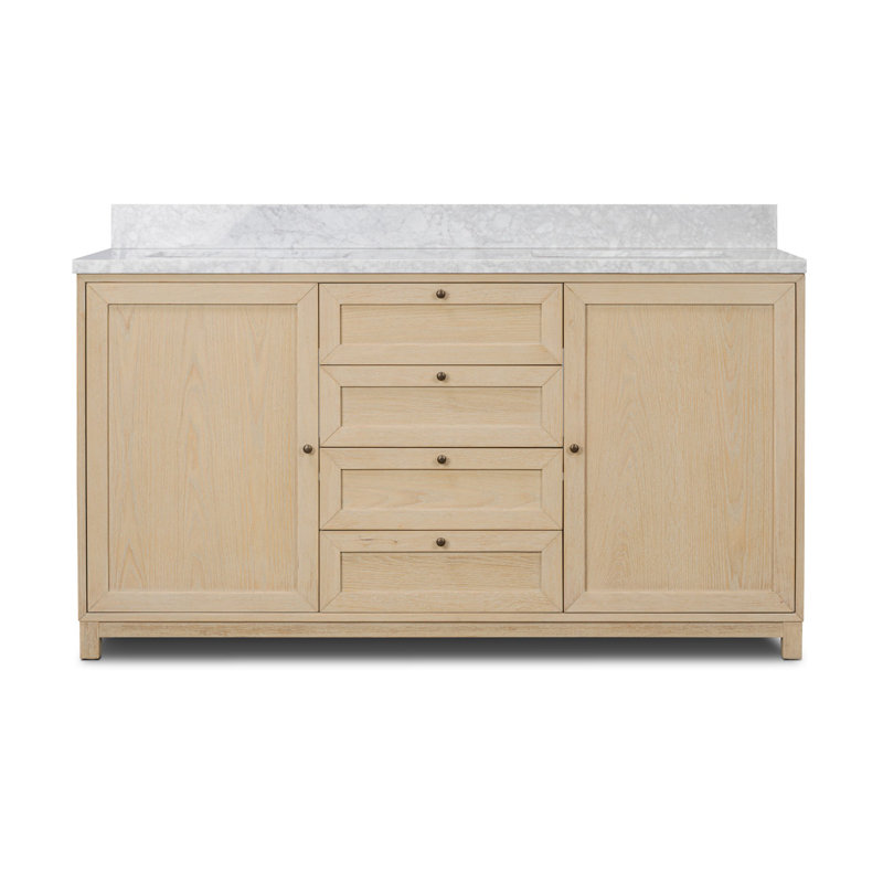 Millie Double Vanity-Satin Drifted Black Veneer, Satin Bleached Oak Veener