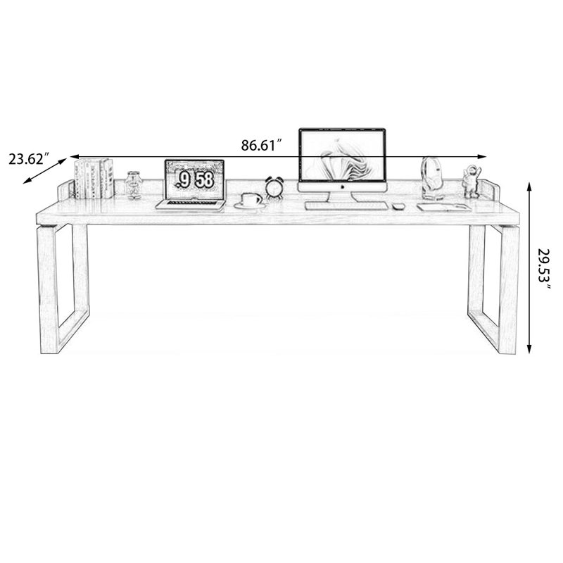 Bureau rectangulaire en bois massif noyer clair, H 31,5 po x l 86,61 po x P 23,62 po