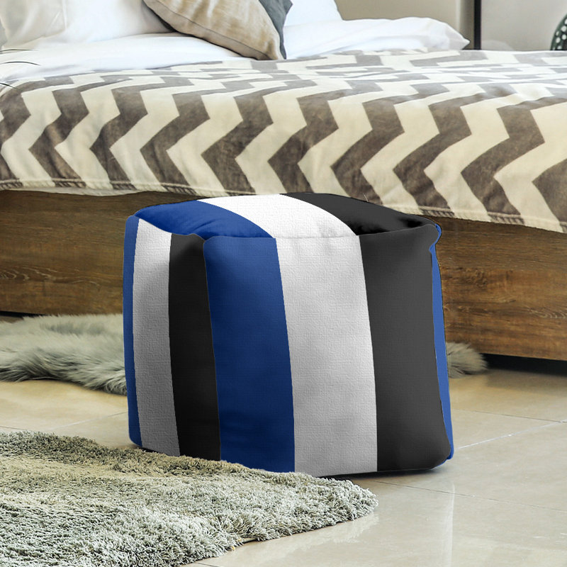 Upholstered Ottoman, Blue/White/Black