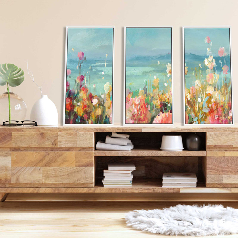 Coastal Dahlias Crop - 3 pièces, reproduction sur toile, H 33,5 po x l 52,5 po x P 2 po