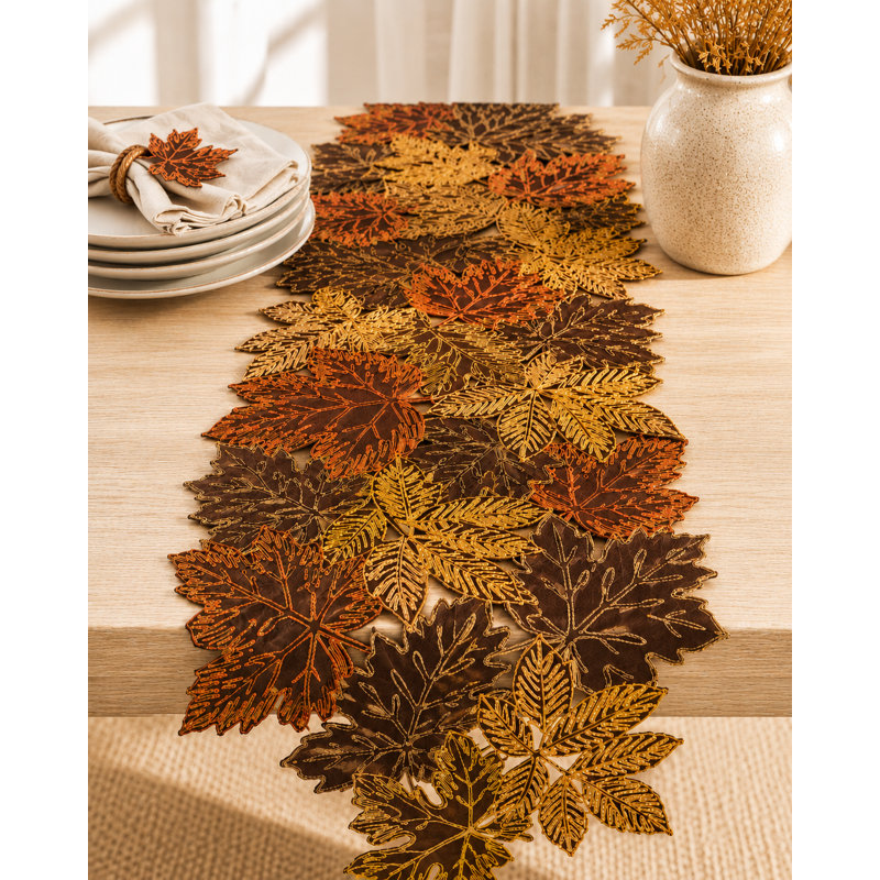 Erasmus Floral Oval Thanksgiving Table Runner, 108" L x 15" W, Brown