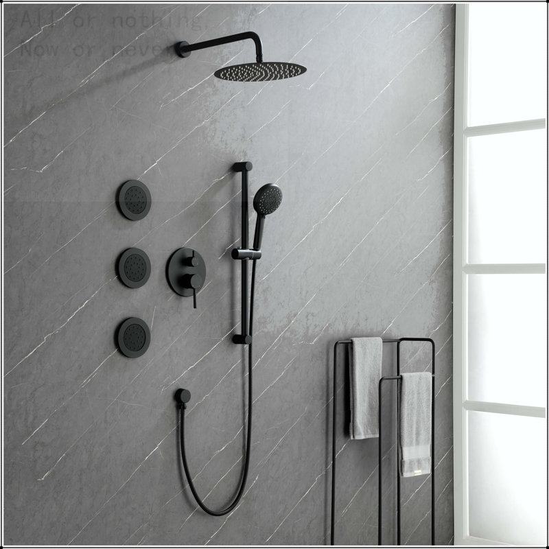 Système de douche mural multifonctionnel avec jets pour le corps, noir mat, Noir mat