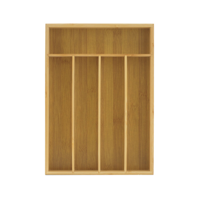 JoyJolt Bamboo 5 Slot Flatware Drawer Organizer for Kitchen Utensils, Brown