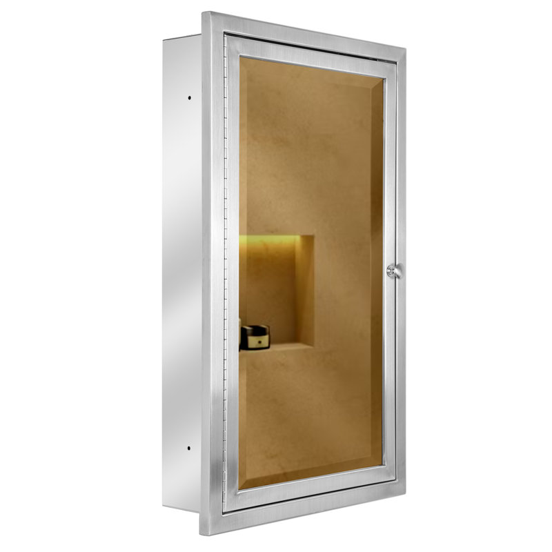 Deco Mirror 16 in. W x 26 in. H x 4-1/2 in. D Framed Single Door Stainless Steel Recessed Bathroom Medicine Cabinet in Brush Nickel