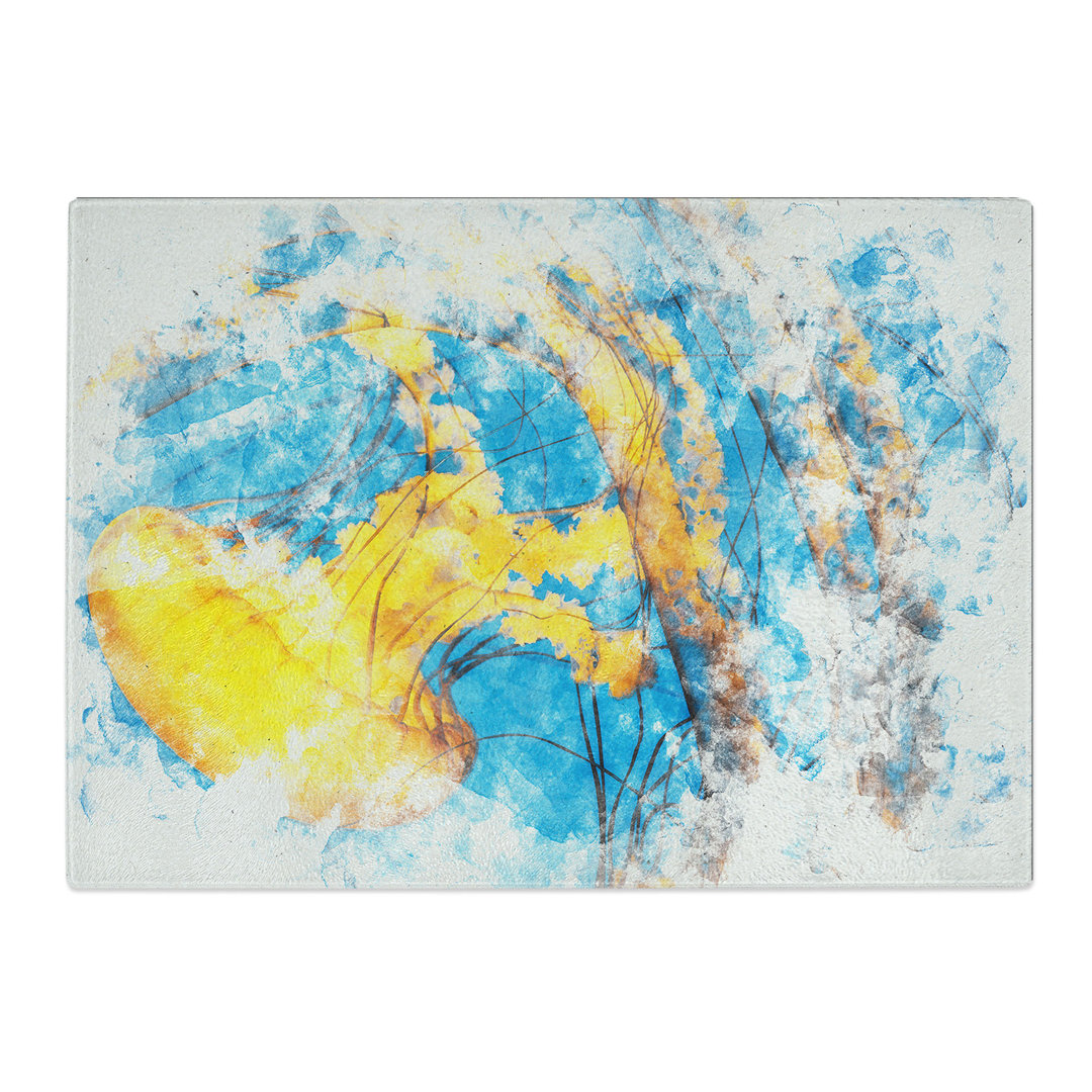Tempered Glass Jellyfish Watercolour Chopping Board