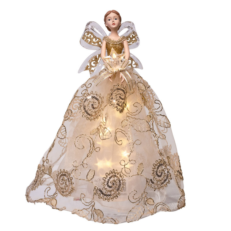 Kurt Adler 12" Prelit Angel With Star Reflect Effect Tree Topper