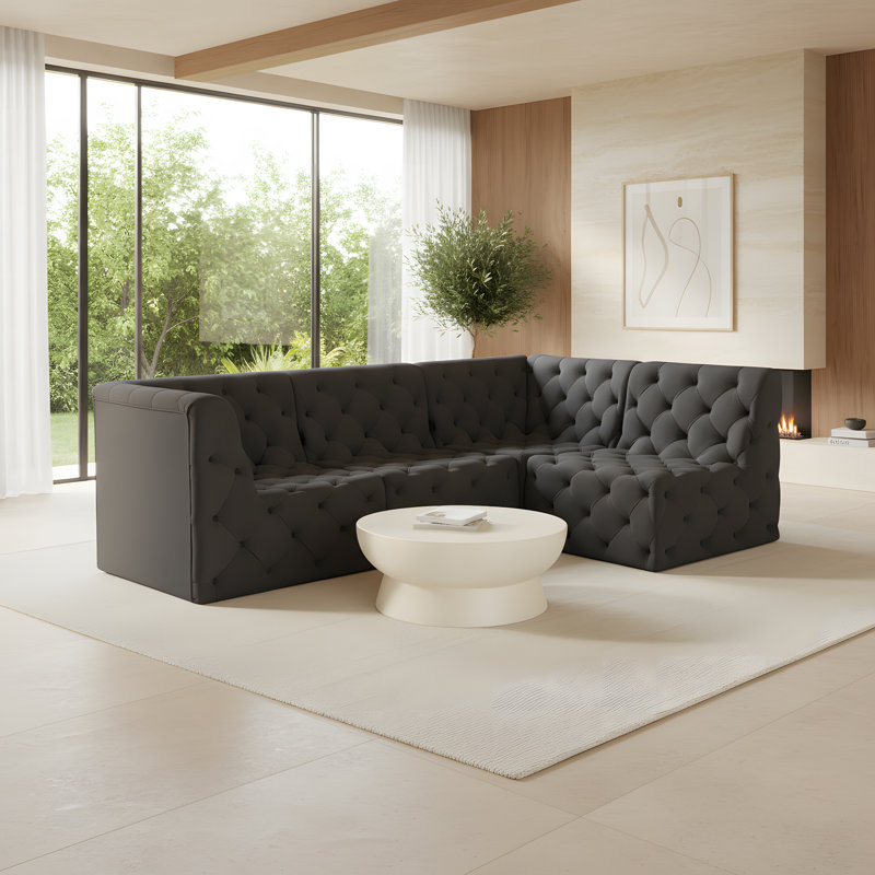 Canapé modulaire réversible de 99 po en velours Klecka, Velours gris