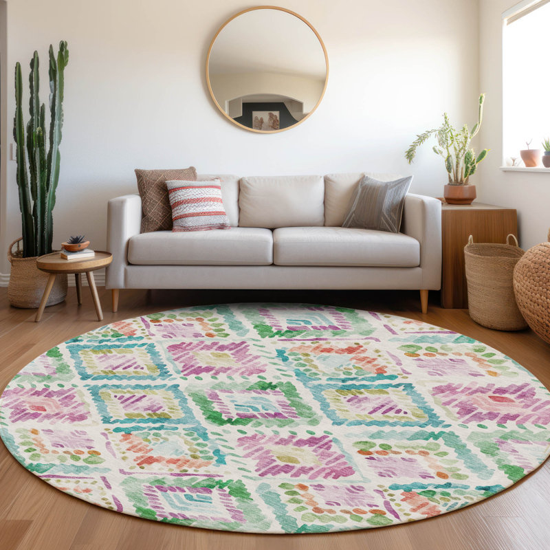 Nova Teal Washable Indoor-Outdoor Rug - , 8' x 8'