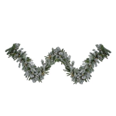 9' x 14"" Pre-Lit Flocked Mixed Rosemary Emerald Pine Artificial Christmas Garland - Clear LED Lights -  Northlight Seasonal, NORTHLIGHT V27391