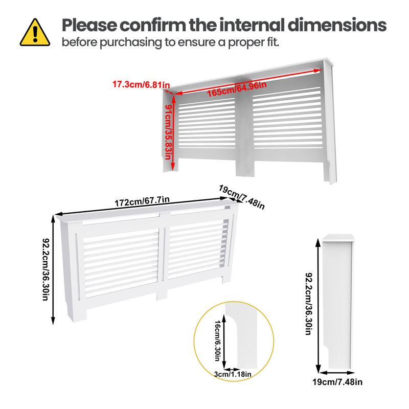 Jebediah Radiator Cover, 92.2 cm H x 172 cm W x 19 cm D