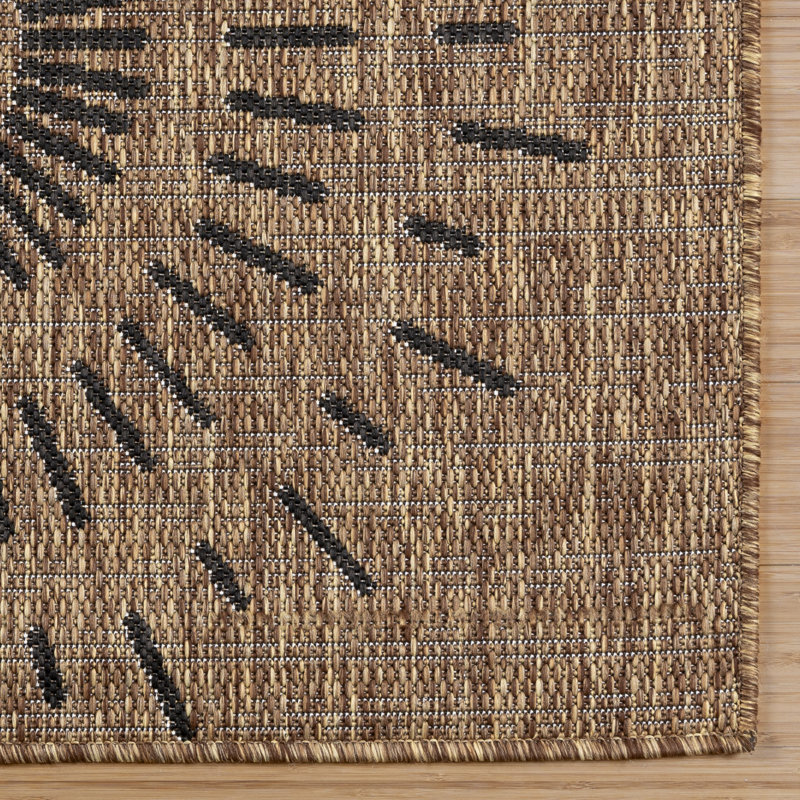Paseo Tiaret All- Weather Flatweave Indoor/Outdoor Area Rug, Brown Black Tribal Sunburst – Patio, Deck, Porch & Poolside