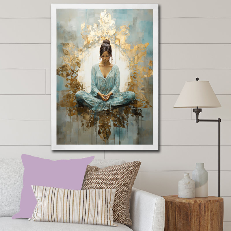 Zen Meditation Position I - méditation sur toile, Cadre simple blanc, H 40 po x l 30 po x P 1,5 po