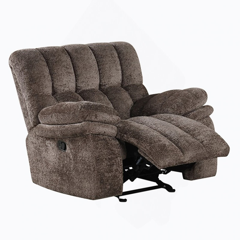 Fauteuil oscillant inclinable de style transitionnel avec accoudoirs rembourrés en mousse à haute densité et finition brun foncé