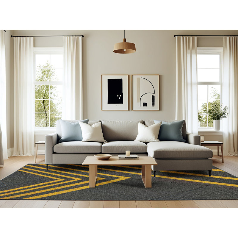 Tapis à motifs noir / jaune, Rectangle 6 pi x 9 pi
