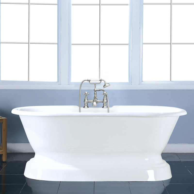 Kingston Brass Aqua Eden 66-Inch Cast Iron Oval Double Ended Pedestal Tub (7-Inch Faucet Drillings)