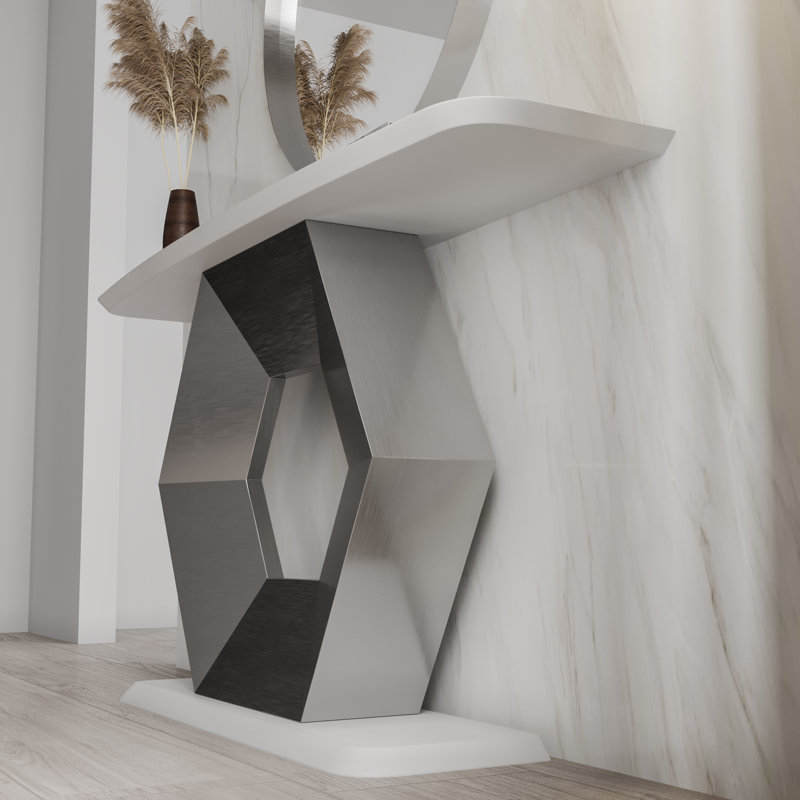 Console Table, 31.5" H x 70.87" W x 13.78" D, White/Sliver