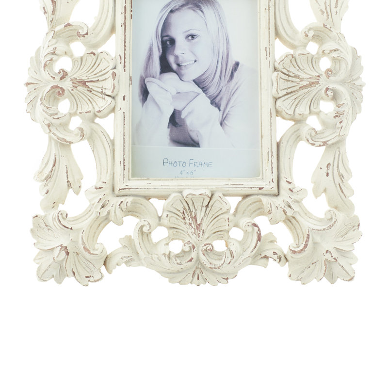White Floral Embossed Tabletop and Wall Picture Frames Set